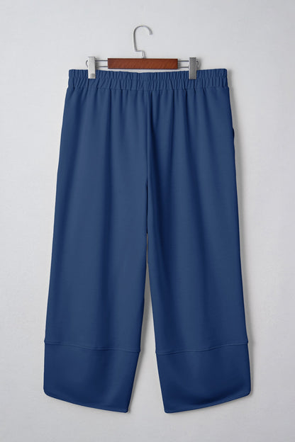 Plus Size Elastic Waist Asymmetrical Hem Capris