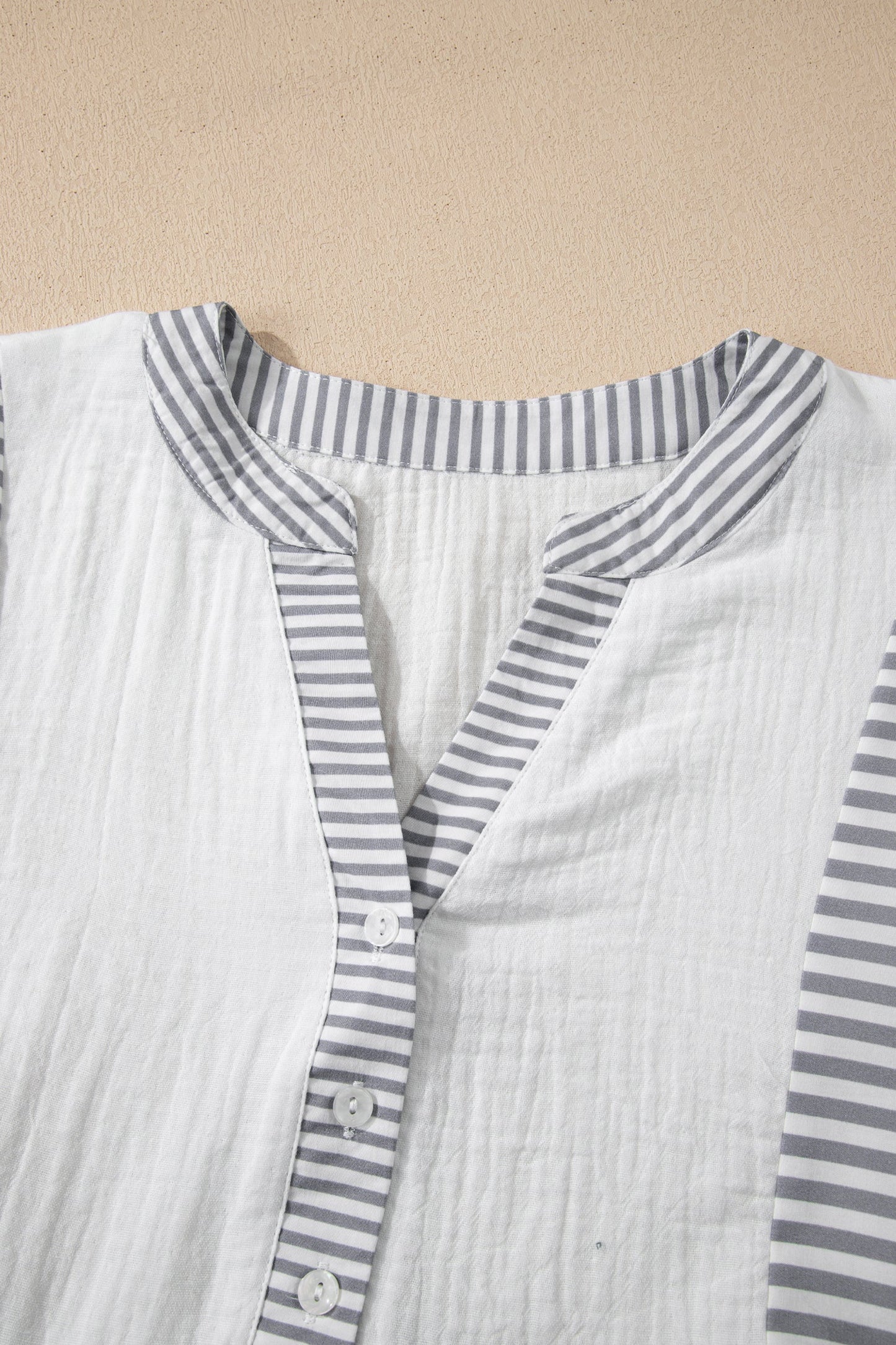 Stripe Half Button Gauze Patchwork Babydoll Blouse