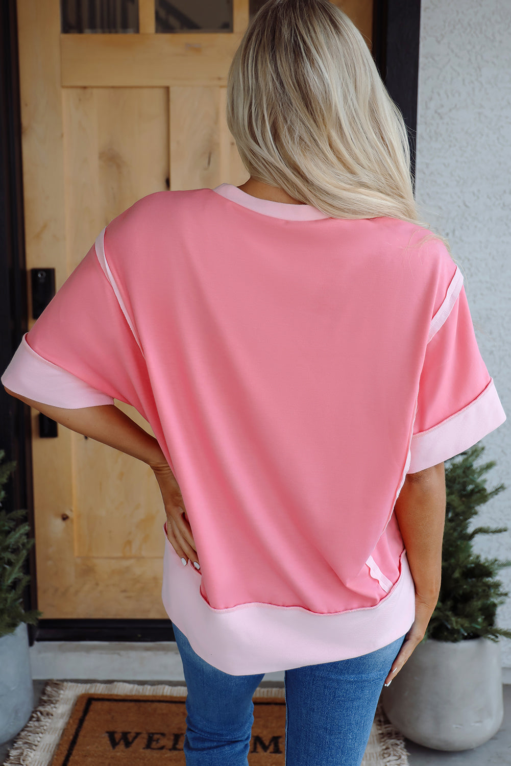 3/4 Sleeve Raw Seam High-Low Side Top