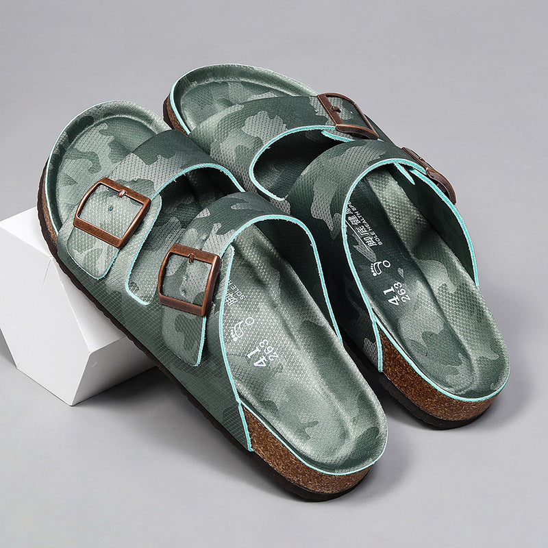 Frosted Leather Platform Slippers: Unisex, Double-breasted