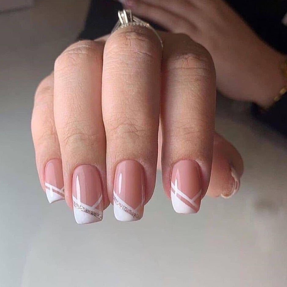 Oblique French Wearing Manicure Finished Fake Nails