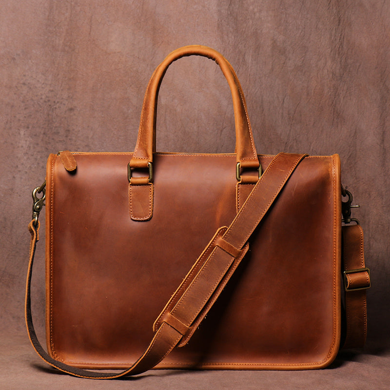 Crazy Horse Leather Men's Laptop Briefcase