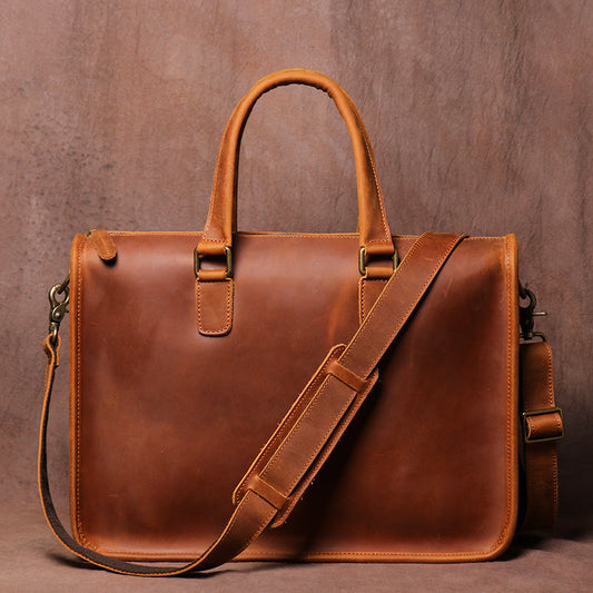 Crazy Horse Leather Men's Laptop Briefcase