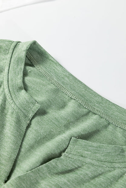 Solid V-Neck Raw Hem Long Sleeve Top