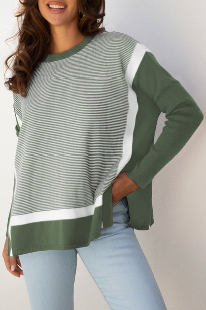 Stripe Colorblock Patchwork Dolman Sleeve Sweater