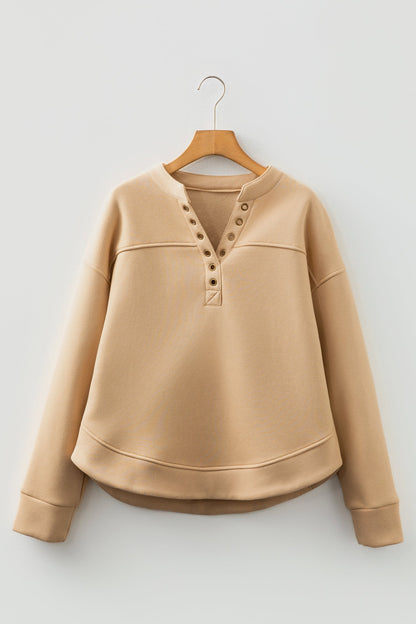 Solid Grommet V-Neck Drop Shoulder Sweatshirt
