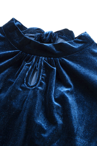 Velvet Mock Neck Puff Sleeve Blouse