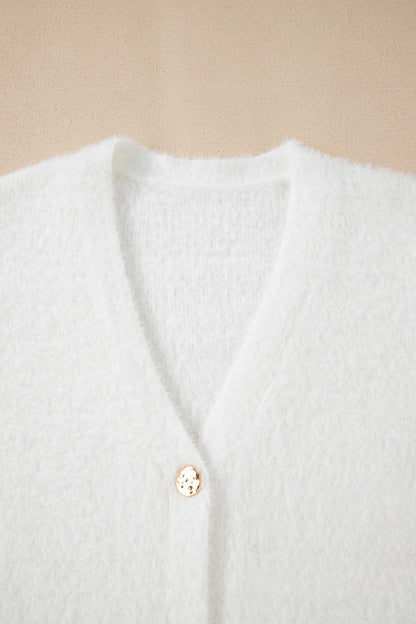 Solid Fuzzy Button-Front Cardigan