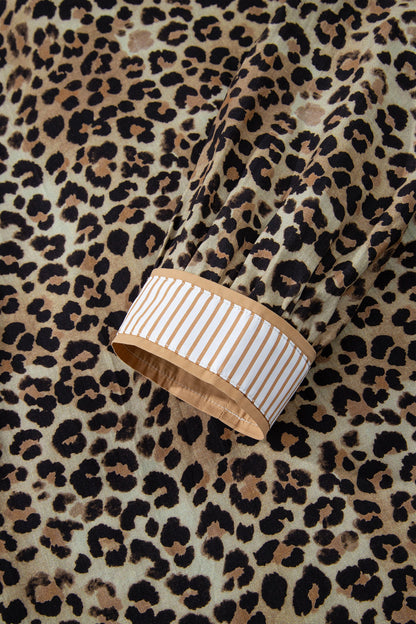 Leopard Contrast Stripe V-Neck Shirt