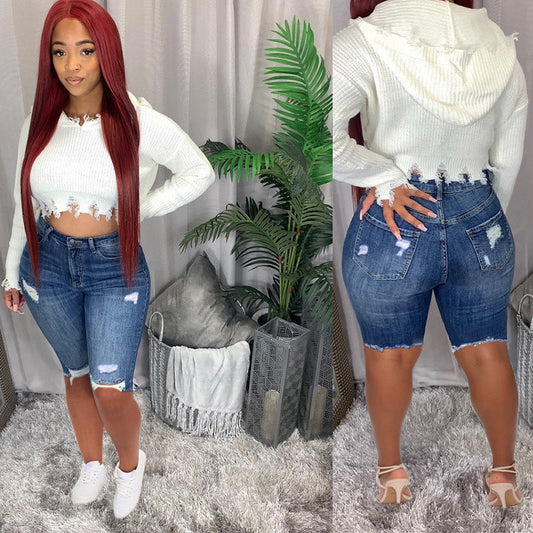 High Waist Slim-fit Denim Shorts