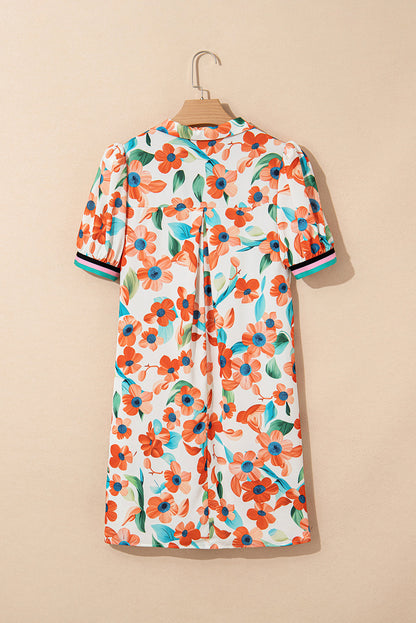 Floral Contrast Trim Split Neck Mini Dress