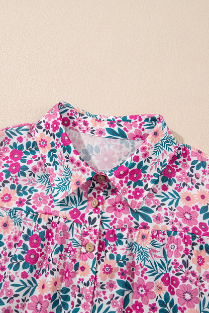 Floral Collared Half-Placket Short Sleeve Mini Dress