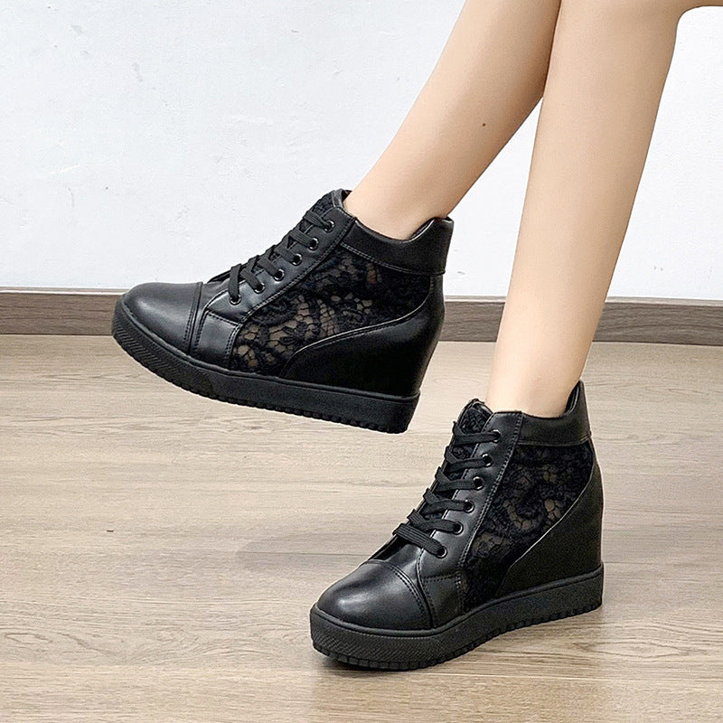Women's Hidden Heel Platform Hollow Lace Sneaker
