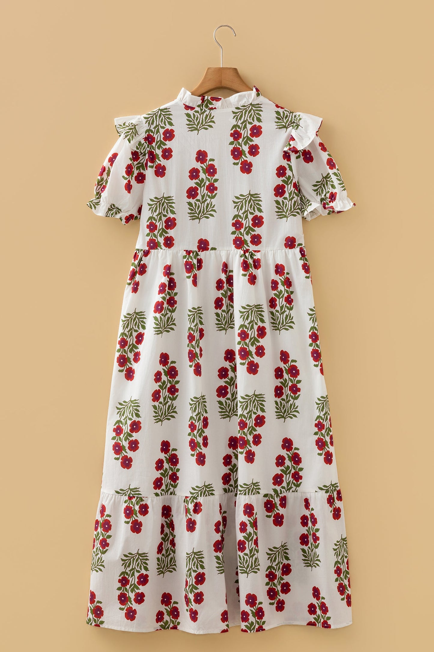 Floral V-Neck 3/4 Sleeve Loose Mini Dress
