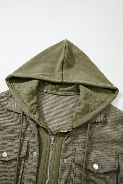 Textured Knit Pocketed Drawstring Hooded Jacket