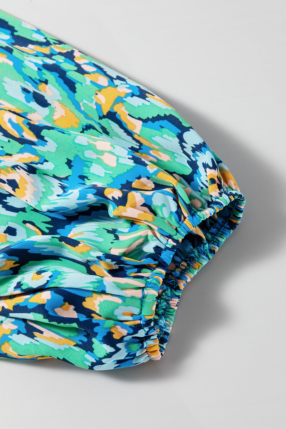 Abstract Puff Sleeve V-Neck High Waist Romper