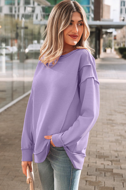 Horizontal Ribbed Exposed Seam Pullover