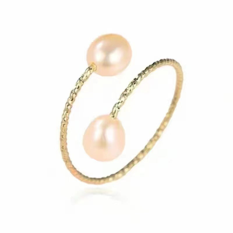 18K Gold Pearl Elastic Adjustable Ring
