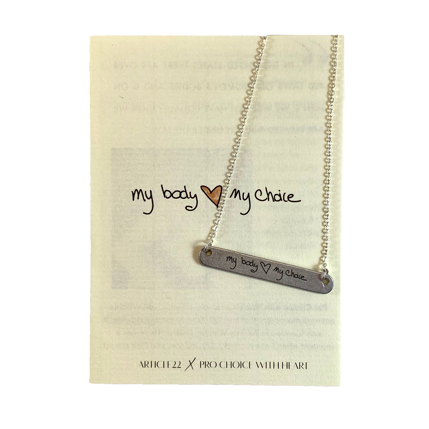 MY BODY MY CHOICE BAR TAG NECKLACE - PROCHOICE WITH HEART COLLABORATION