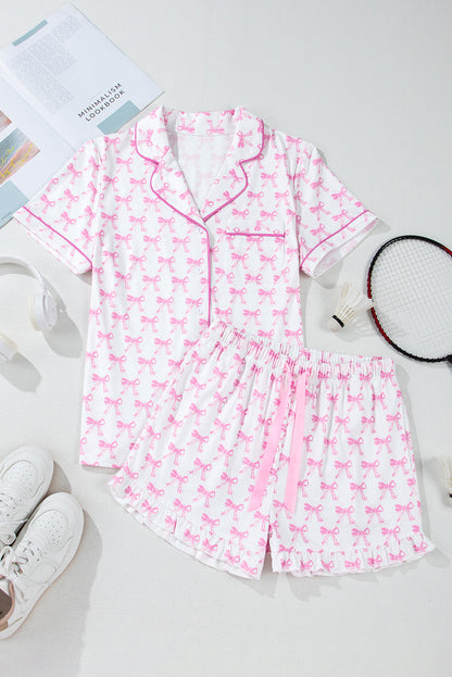 Bow Short Sleeve Top and Shorts Pajama Set
