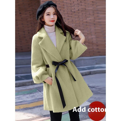 Korean Style Loose Thick Temperament Small Size Woolen Coat