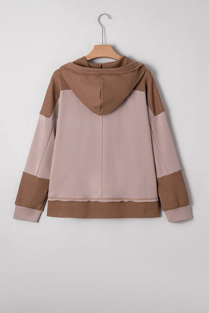 Waffle Patchwork Exposed Seam Oversize Hoodie
