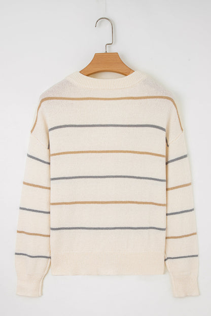 Stripe Buttoned V-Neck Cardigan Sweater