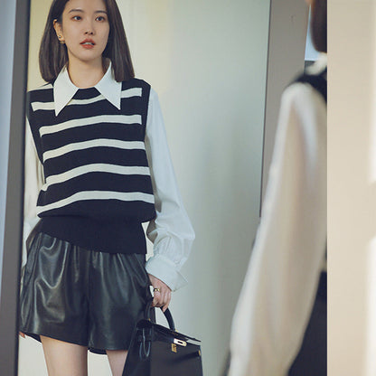 Fashion Loose Straight Leather Shorts Women