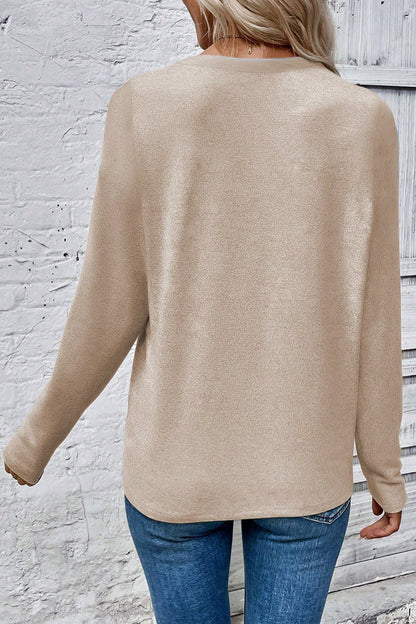 Leopard Detail Round Neck Long Sleeve Top