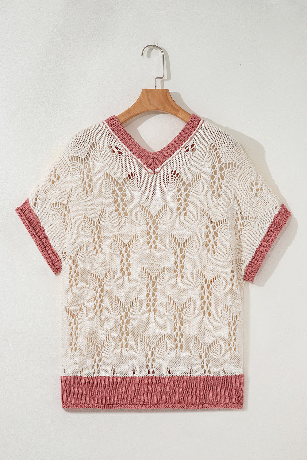 Flowers Embroidered Colorblock Edge Hollowed Sweater