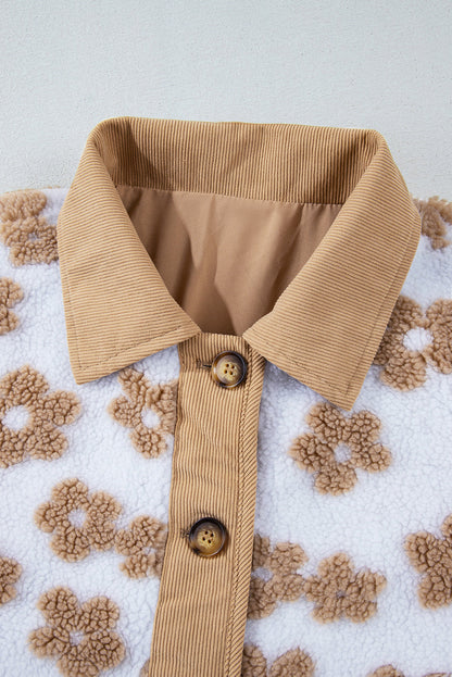 Floral Button-Up Fleece Pocketed Jacket