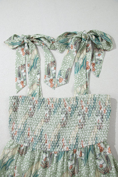 Floral Knot Strap Smocked Tiered Ruffle Dress