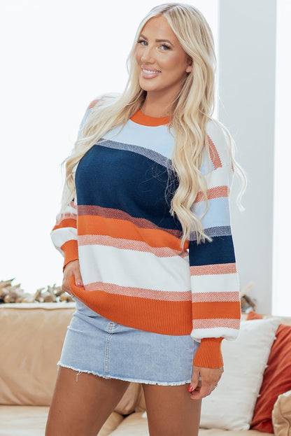 Colorblock Round Neck Long Sleeve Sweater