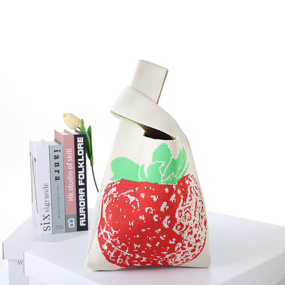 Checkerboard Knitted Shopping Tote