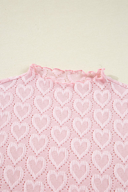 Valentine Heart Mock Neck Flare Long Sleeve Top