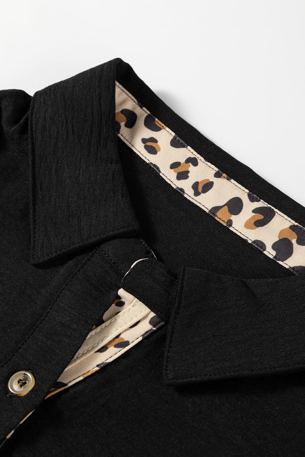 Leopard Patchwork Ruffle Long Sleeve Polo Collar Blouse
