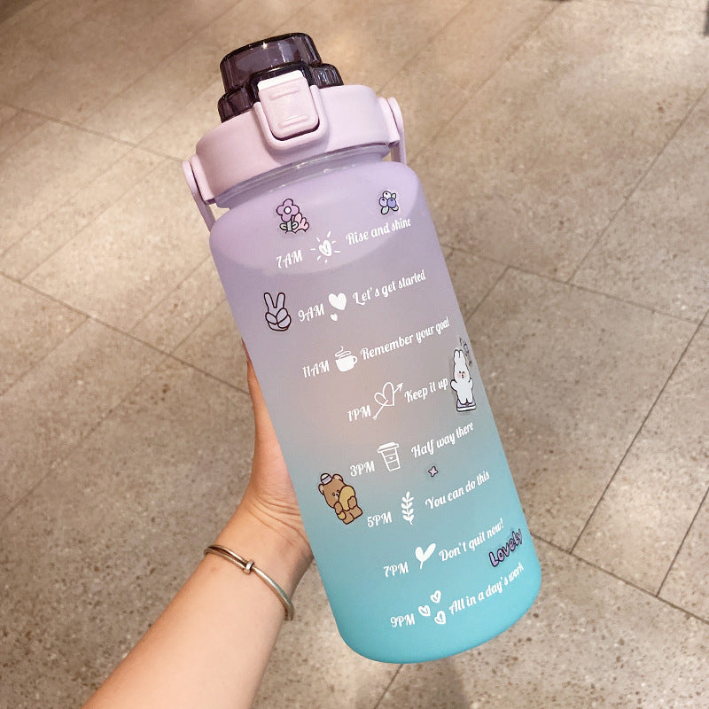 Cute 2000ml Water Bottle with Straw and Scale
