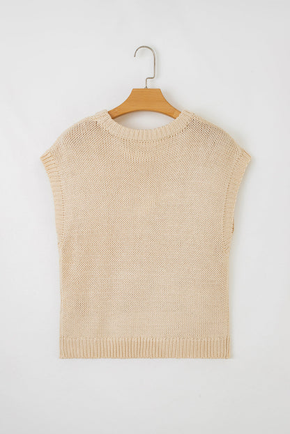 Solid Bow Tie Applique Cap Sleeve Sweater