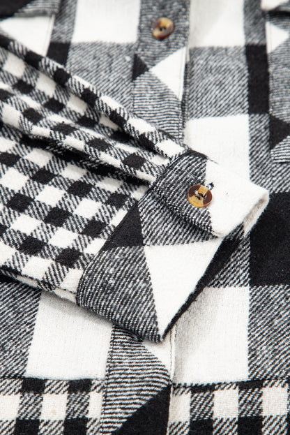 Plaid Patchwork Drawstring Hooded Shacket