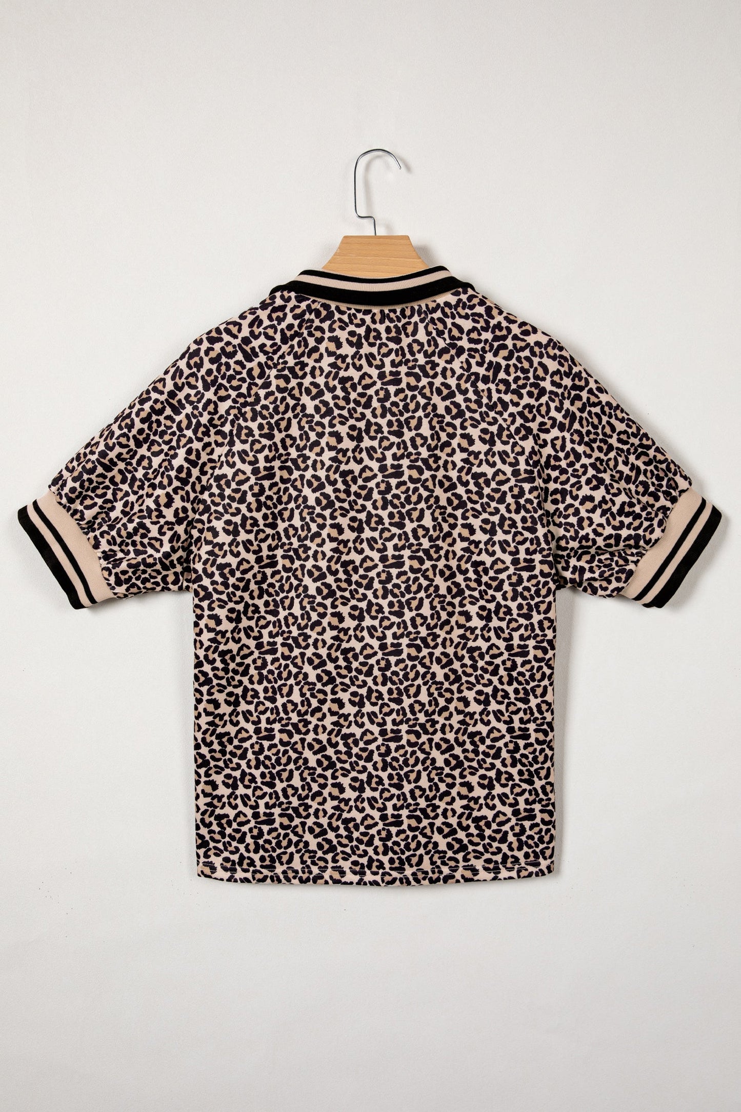 Leopard Half Zip Stripe Short Sleeve Top