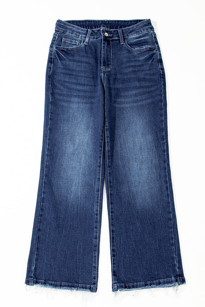 Solid Mineral Wash Raw Hem Flared Jeans