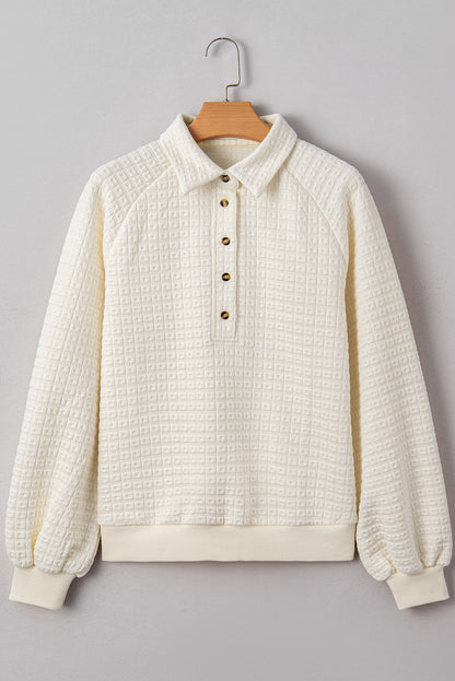 Pineapple Textured Half-Button Collared Sweatshirt