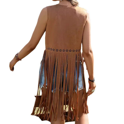 Hollow-out Sleeveless Stitching Suede Vest Jacket