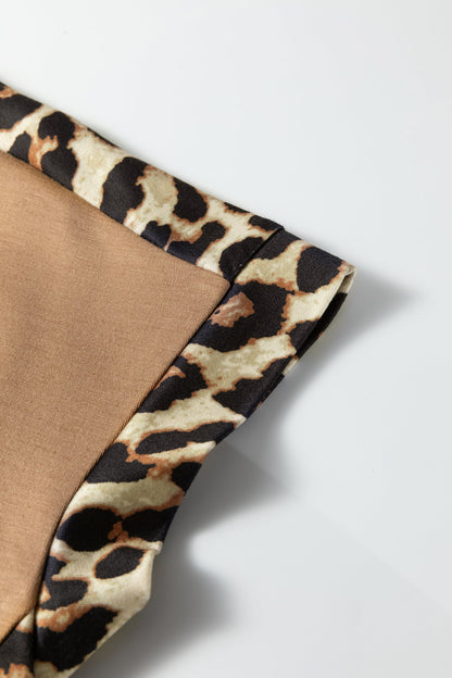 Leopard Trim Round Neck Loose T-Shirt