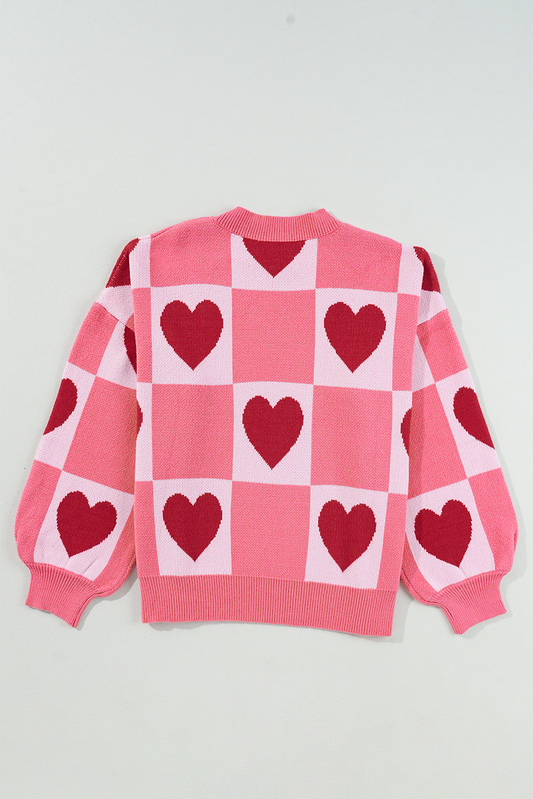 Plus Size Valentine Heart Checker Mock Neck Sweater