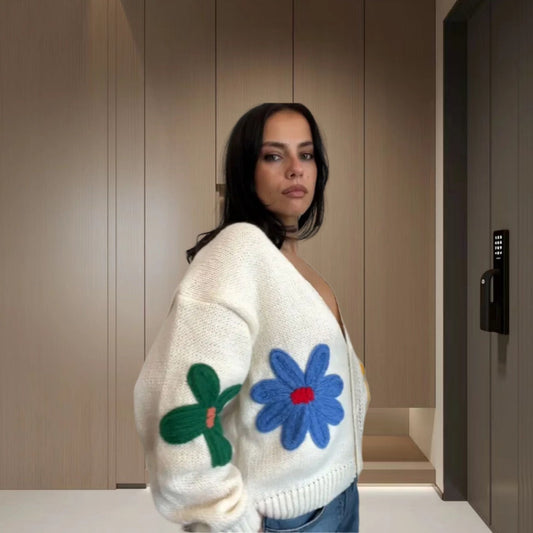 European And American Color Little Flower Thick Sweet Cute Sweater Coat