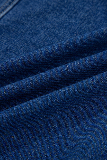 Wash Denim Straight Cut Pocketed Jacket