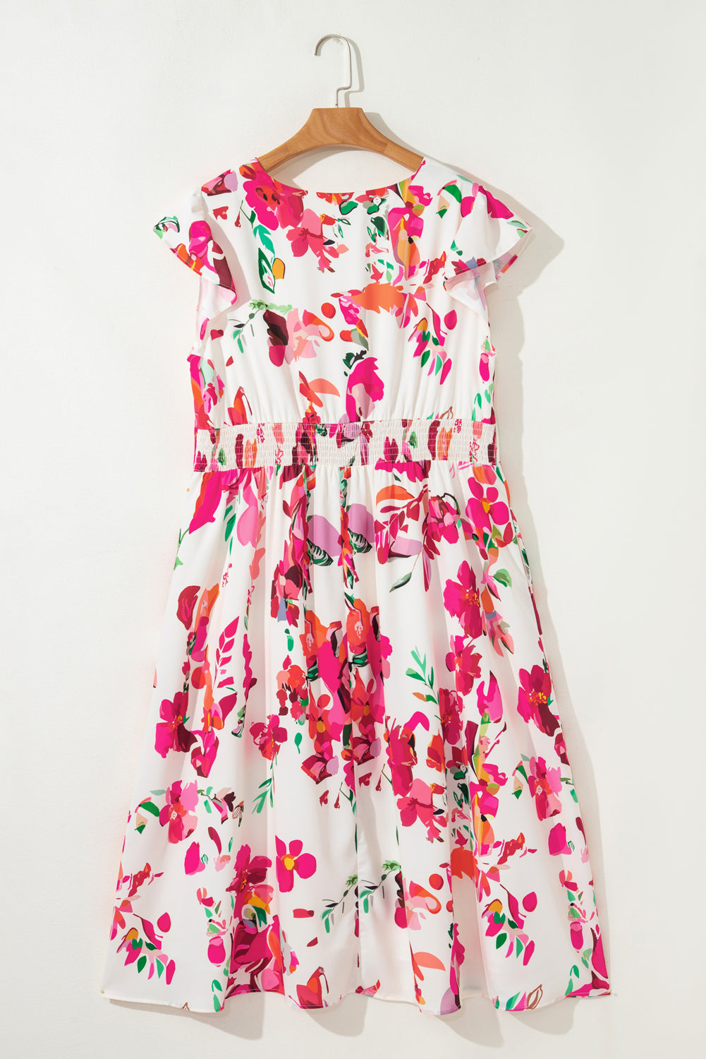 Plus Size Floral Ruffle Sleeve Midi Dress