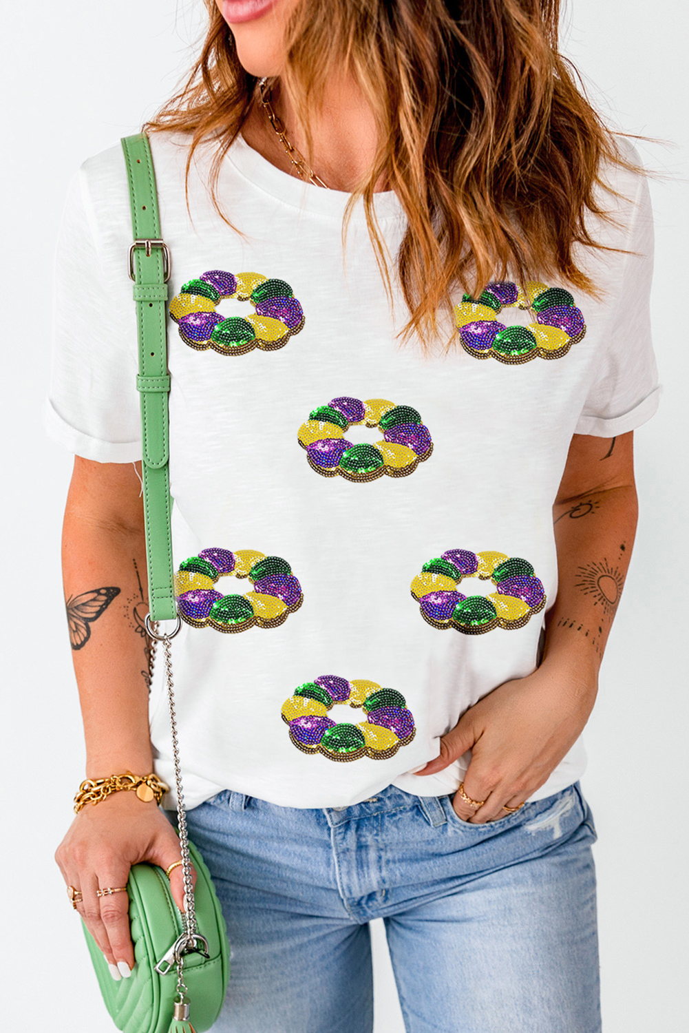 Mardi Gras Crew Neck Short Sleeve Top