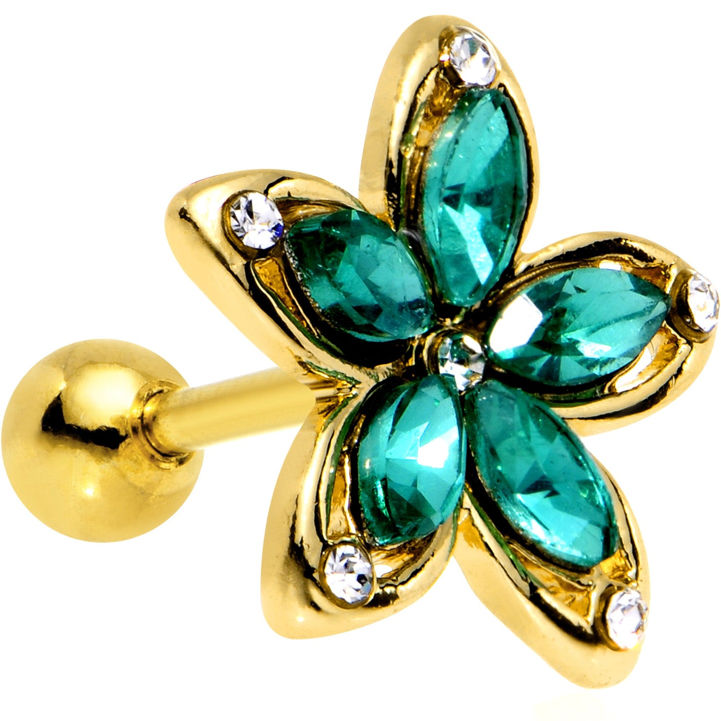 Green Gem Gold PVD Holiday Hibiscus Flower Tragus Cartilage Earring